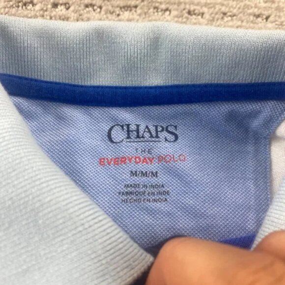 Chaps Golf Shirt Men Medium M Navy Blue White Color Block Everyday Polo - Picture 2 of 8